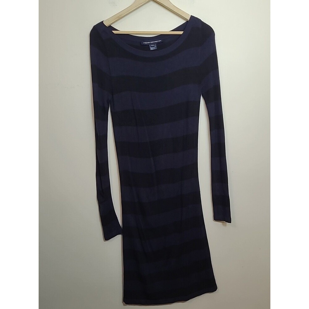French Connection Striped Sweater Dress Navy Black Size 4